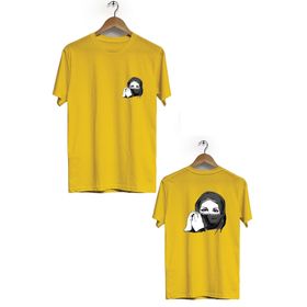 Hero Tasarım BLL728 Peçeli Ön Arka Baskılı Bisiklet Yaka Kısa Kol Sarı Kadın T-shirt