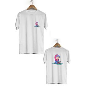 Hero Tasarım BLL731 Beyaz Kuran Okuyan Çocuk Ön Arka Baskılı Bisiklet Yaka Kısa Kollu Erkek T-shirt