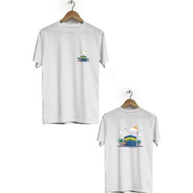 Hero Tasarım BLL734 Beyaz Kabe Ön Arka Baskılı Bisiklet Yaka Erkek T-shirt