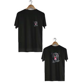 Hero Tasarım BLL739 Siyah Kurt Ön Arka Baskılı Bisiklet Yaka Kısa Kollu Erkek T-shirt