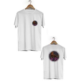 Hero Tasarım BLL751 Beyaz Kurt Ön Arka Baskılı Bisiklet Yaka Kısa Kollu Erkek T-shirt