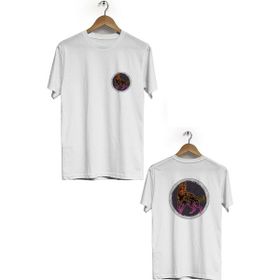 Hero Tasarım BLL751 Beyaz Kurt Ön Arka Baskılı Bisiklet Yaka Kısa Kollu Erkek T-shirt