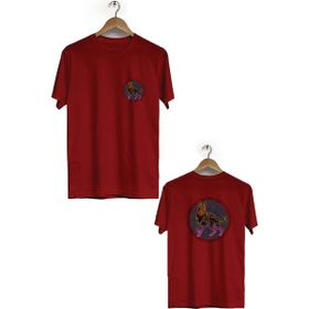 Hero Tasarım BLL751 Bordo Kurt Ön Arka Baskılı Bisiklet Yaka Kısa Kollu Erkek T-shirt