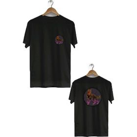 Hero Tasarım BLL751 Siyah Kurt Ön Arka Baskılı Bisiklet Yaka Kısa Kollu Erkek T-shirt