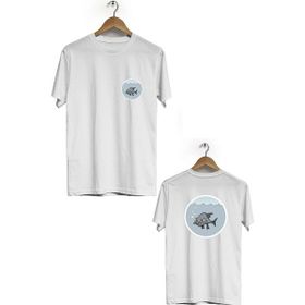 Hero Tasarım BLL755 Beyaz Pirana Ön Arka Baskılı Bisiklet Yaka Kısa Erkek T-shirt