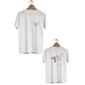 Hero Tasarım BLL762 Beyaz Havlayan Köpek Ön Arka Baskılı Bisiklet Yaka Erkek T-shirt