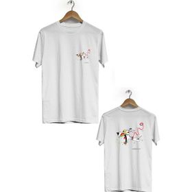 Hero Tasarım BLL762 Beyaz Havlayan Köpek Ön Arka Baskılı Bisiklet Yaka Erkek T-shirt