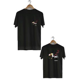 Hero Tasarım BLL762 Siyah Havlayan Köpek Ön Arka Baskılı Bisiklet Yaka Erkek T-shirt