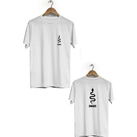 Hero Tasarım BLL771 Beyaz Yılan Ön Arka Baskılı Bisiklet Yaka Erkek T-shirt
