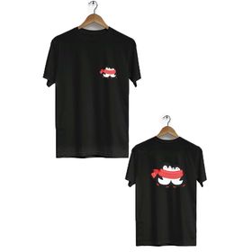 Hero Tasarım BLL775 İki Penguen Siyah Ön Arka Baskılı Bisiklet Yaka Kısa Kollu Erkek T-shirt