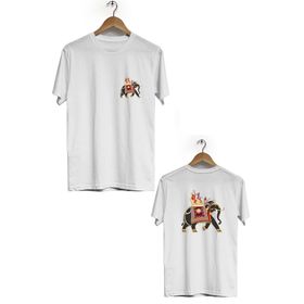 Hero Tasarım BLL790 İnsan Taşıyan Fil Beyaz Ön Arka Baskılı Bisiklet Yaka Kısa Kollu Erkek T-shirt