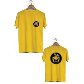 Hero Tasarım BLL795 Sarı Kral Taçlı Aslan Ön Arka Baskılı Bisiklet Yaka Erkek T-shirt