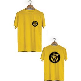 Hero Tasarım BLL795 Sarı Kral Taçlı Aslan Ön Arka Baskılı Bisiklet Yaka Erkek T-shirt