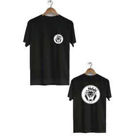 Hero Tasarım BLL795 Siyah Kral Taçlı Aslan Ön Arka Baskılı Bisiklet Yaka Erkek T-shirt