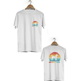 Hero Tasarım BLL805 Beyaz Golden Köpek Ön Arka Baskılı Bisiklet Yaka Kısa Kollu Erkek T-shirt