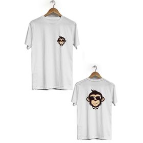 Hero Tasarım BLL823 Beyaz Gözlüklü Maymun Ön Arka Baskılı Bisiklet Yaka Kısa Kollu Erkek T-shirt