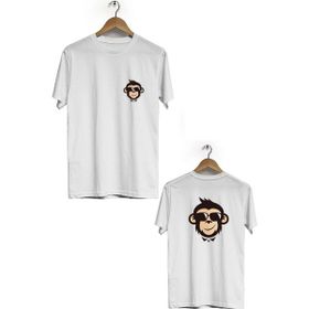 Hero Tasarım BLL823 Beyaz Gözlüklü Maymun Ön Arka Baskılı Bisiklet Yaka Kısa Kollu Erkek T-shirt