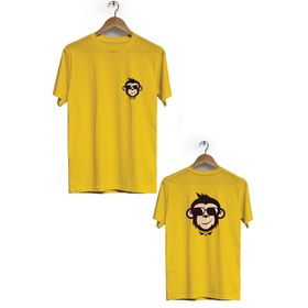 Hero Tasarım BLL823 Sarı Gözlüklü Maymun Ön Arka Baskılı Bisiklet Yaka Kısa Kollu Erkek T-shirt