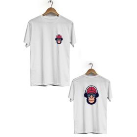 Hero Tasarım BLL825 Beyaz Şapkalı Maymun Ön Arka Baskılı Bisiklet Yaka Kısa Kollu Erkek T-shirt
