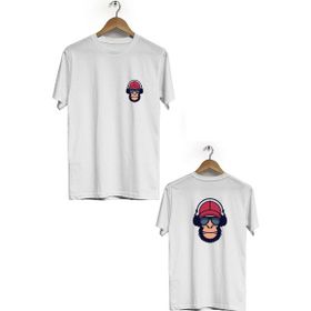 Hero Tasarım BLL825 Beyaz Şapkalı Maymun Ön Arka Baskılı Bisiklet Yaka Kısa Kollu Erkek T-shirt