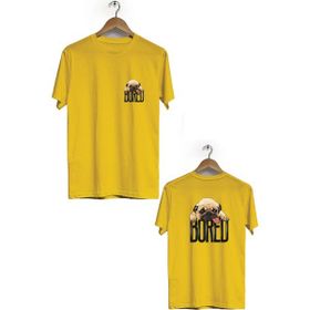 Hero Tasarım BLL827 Sarı Sıkılmış Köpek Ön Arka Baskılı Bisiklet Yaka Erkek T-shirt