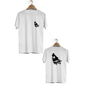 Hero Tasarım BLL837 Beyaz Kurt Sürüsü Ön Arka Baskılı Bisiklet Yaka Kısa Kollu Erkek T-shirt