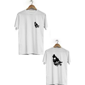 Hero Tasarım BLL837 Beyaz Kurt Sürüsü Ön Arka Baskılı Bisiklet Yaka Kısa Kollu Erkek T-shirt