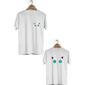Hero Tasarım BLL842 Beyaz Gözlüklü Kedi Ön Arka Baskılı Bisiklet Yaka Kısa Kollu Erkek T-shirt