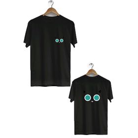 Hero Tasarım BLL842 Siyah Gözlüklü Kedi Ön Arka Baskılı Bisiklet Yaka Kısa Kollu Erkek T-shirt