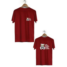 Hero Tasarım BLL852 Bordo Gözlüklü Panda Ön Arka Baskılı Bisiklet Yaka Kısa Kollu Erkek T-shirt
