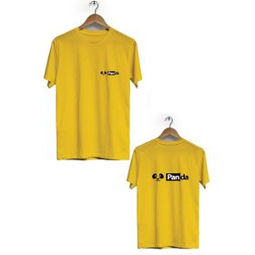 Hero Tasarım BLL853 Sarı Şaşkın Panda Ön Arka Baskılı Bisiklet Yaka Kısa Kollu Erkek T-shirt