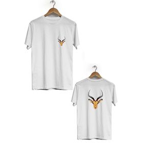 Hero Tasarım BLL854 Beyaz Geyik Ön Arka Baskılı Bisiklet Yaka Erkek T-shirt