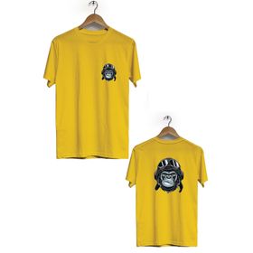 Hero Tasarım BLL861 Sarı Pilot Maymun Ön Arka Baskılı Bisiklet Yaka Erkek T-shirt