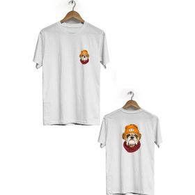 Hero Tasarım BLL863 Beyaz Şapkalı Köpek Ön Arka Baskılı Bisiklet Yaka Kısa Kollu Erkek T-shirt
