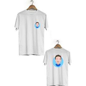 Hero Tasarım BLL873 Beyaz Mark Zuckberg Ön Arka Baskılı Bisiklet Yaka Kısa Kollu Erkek T-shirt