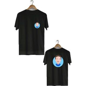 Hero Tasarım BLL873 Siyah Mark Zuckberg Ön Arka Baskılı Bisiklet Yaka Kısa Kollu Erkek T-shirt