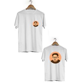 Hero Tasarım BLL878 Beyaz Kim Jong-Un Ön Arka Baskılı Bisiklet Yaka Kısa Kollu Erkek T-shirt