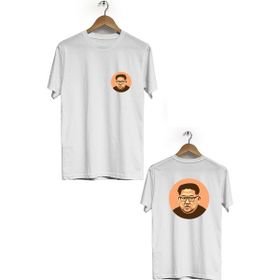 Hero Tasarım BLL878 Beyaz Kim Jong-Un Ön Arka Baskılı Bisiklet Yaka Kısa Kollu Erkek T-shirt