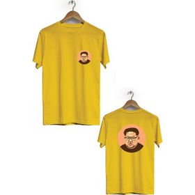 Hero Tasarım BLL878 Sarı Kim Jong-Un Ön Arka Baskılı Bisiklet Yaka Kısa Kollu Erkek T-shirt