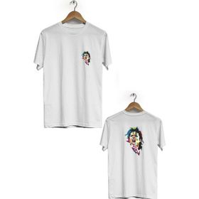 Hero Tasarım BLL879 Beyaz Michael Jackson Ön Arka Baskılı Bisiklet Yaka Kısa Kollu Erkek T-shirt
