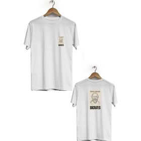 Hero Tasarım BLL889 Beyaz Socrates Ön Arka Baskılı Bisiklet Yaka Erkek T-shirt