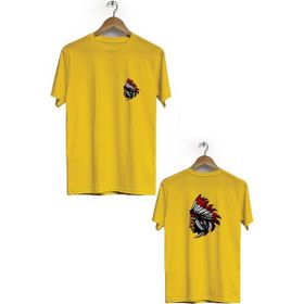 Hero Tasarım BLL901 Sarı Kızıl Derili Ön Arka Baskılı Bisiklet Yaka Erkek T-shirt