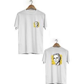 Hero Tasarım BLL911 Beyaz Henry Ford Ön Arka Baskılı Bisiklet Yaka Erkek T-shirt