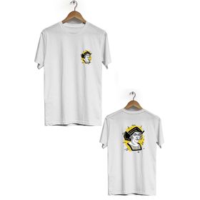 Hero Tasarım BLL923 Beyaz Kristof Kolomb Ön Arka Baskılı Bisiklet Yaka Erkek T-shirt