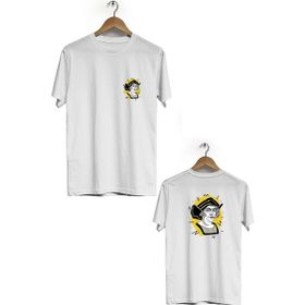 Hero Tasarım BLL923 Beyaz Kristof Kolomb Ön Arka Baskılı Bisiklet Yaka Erkek T-shirt
