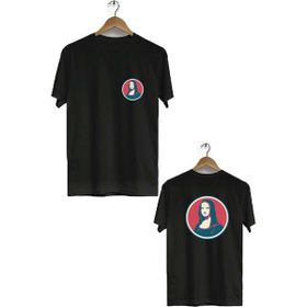 Hero Tasarım BLL928 Siyah Mona Lisa Ön Arka Baskılı Bisiklet Yaka Erkek T-shirt