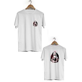 Hero Tasarım BLL929 Beyaz Mona Lisa Ön Arka Baskılı Bisiklet Yaka Erkek T-shirt