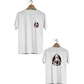 Hero Tasarım BLL929 Beyaz Mona Lisa Ön Arka Baskılı Bisiklet Yaka Erkek T-shirt