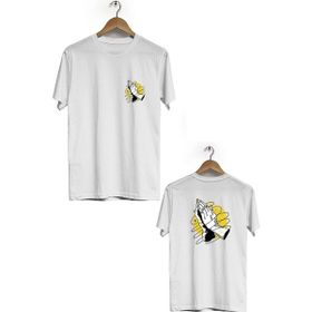 Hero Tasarım BLL935 Beyaz Dua Ön Arka Baskılı Bisiklet Yaka Erkek T-shirt