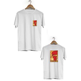 Hero Tasarım BLL948 Beyaz Socialism Ön Arka Baskılı Bisiklet Yaka Erkek T-shirt